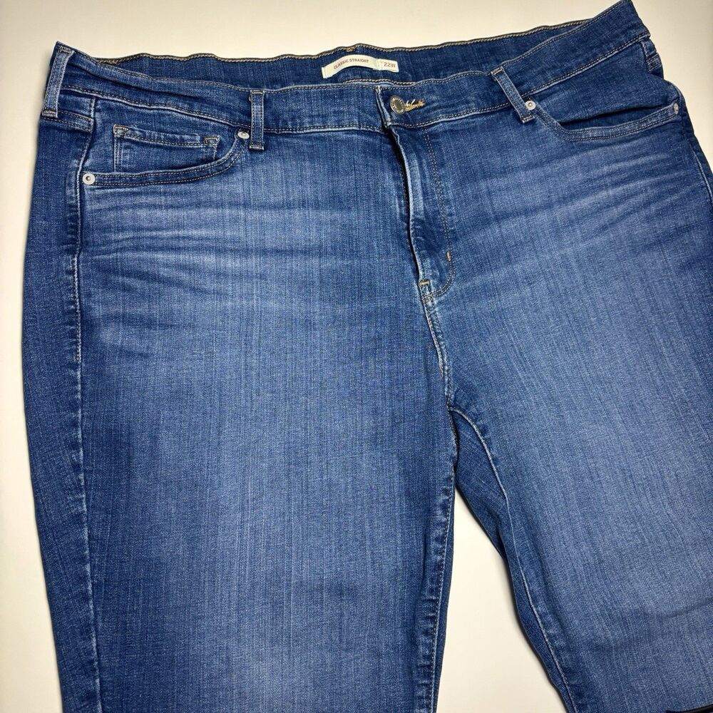 LEVIS Classic Straight Leg Jeans Women's‎ 22W M Medium Wash Stretch Denim